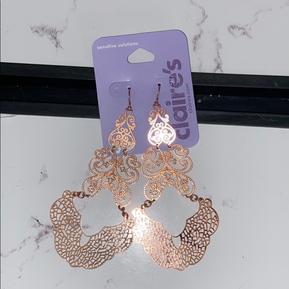Rose gold colored chandelier style earrings